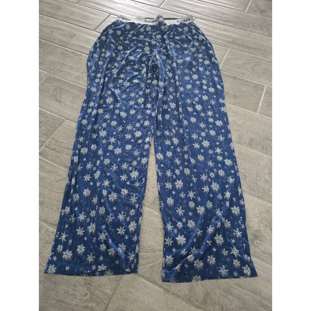 Tommy John Men Large Blue Snowflake Second Skin Modal Lounge Pajama Pant Holiday